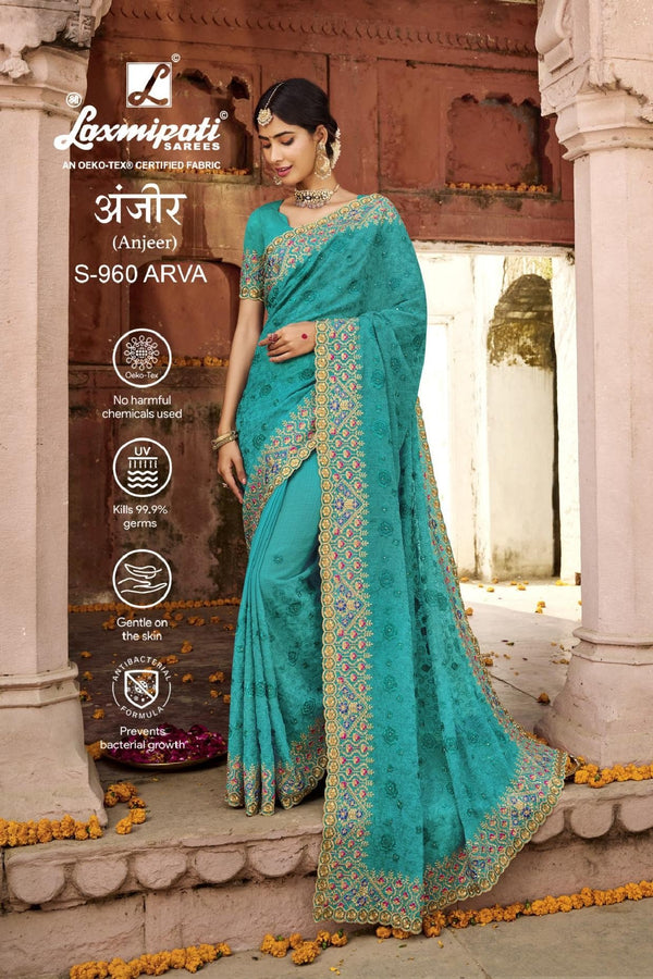 Laxmipati Anjeer S-960 Blue Chiffon Saree