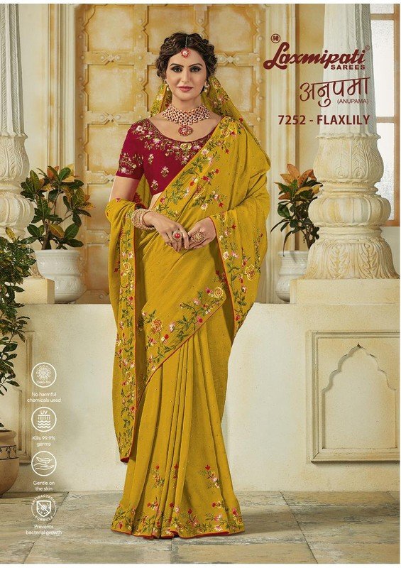 Laxmipati Anupama 7252 Yellow Raw Silk Saree