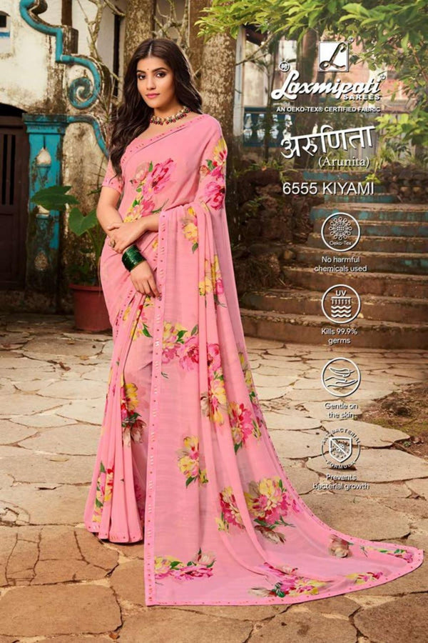 Laxmipati Arunita 6555 Pink Georgette Saree