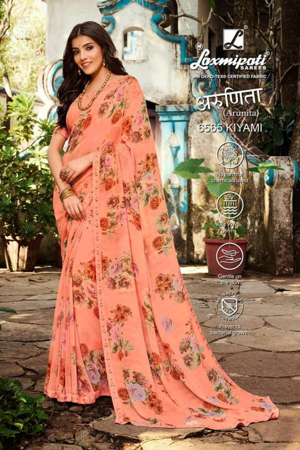 Laxmipati Arunita 6565 Peach Georgette Saree