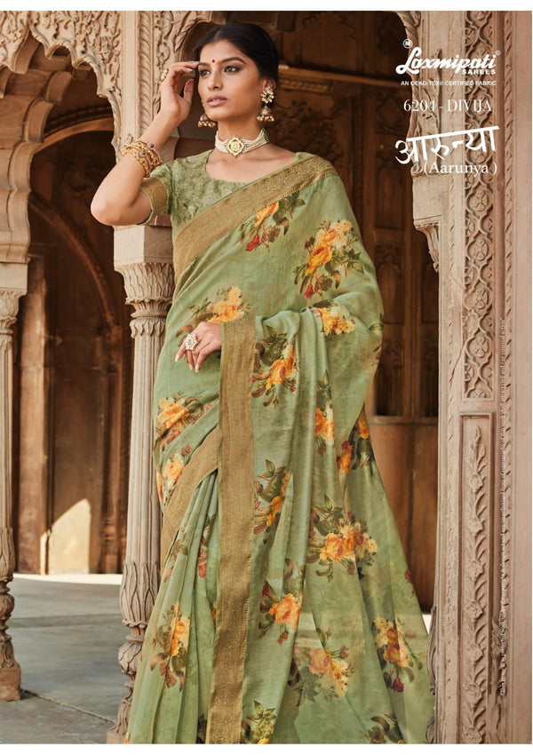 Laxmipati Arunya 6204 Green Cotton Silk Saree