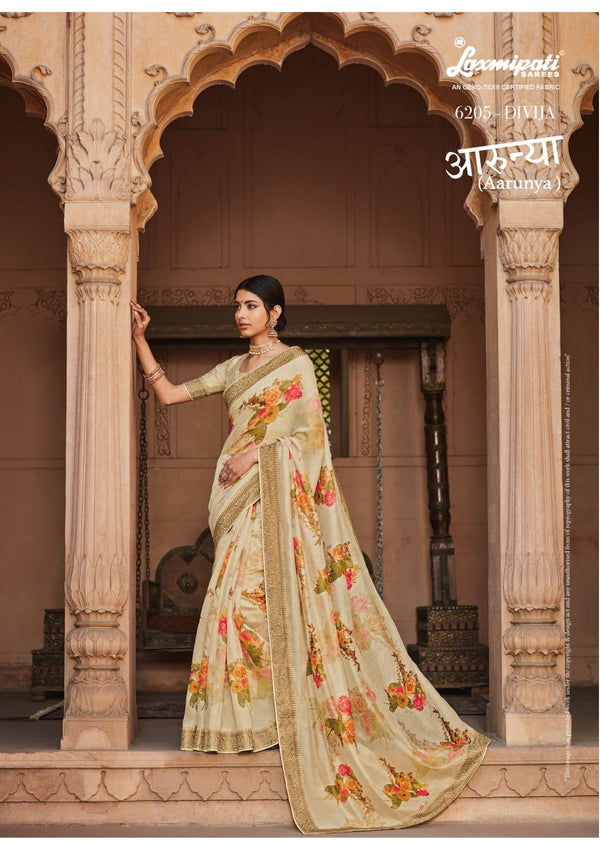 Laxmipati Arunya 6205 Cream Cotton Silk Saree