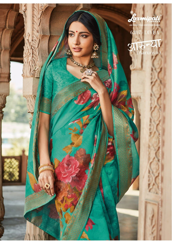 Laxmipati Arunya 6207 Green Cotton Silk Saree