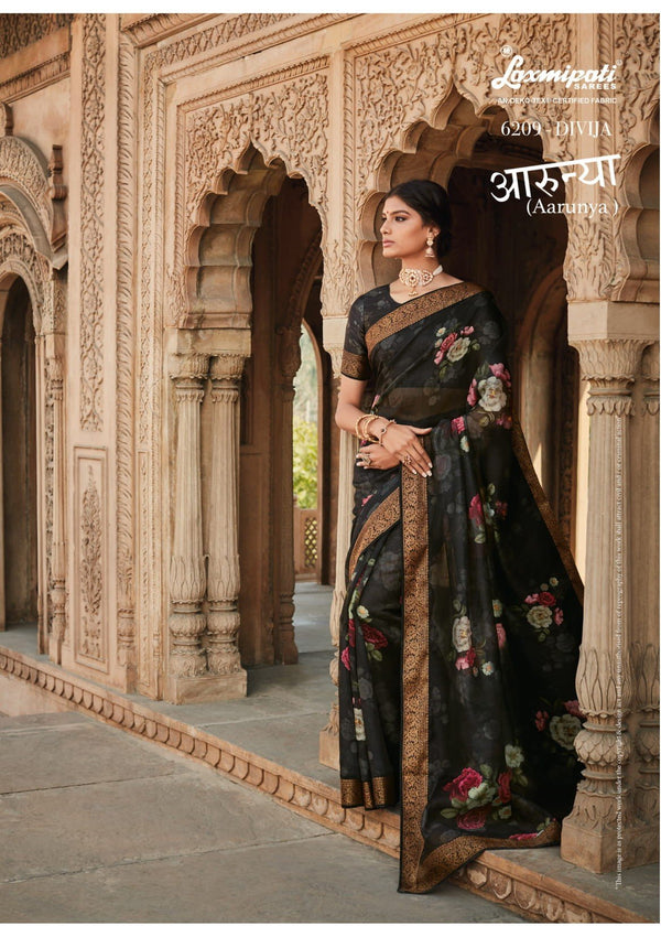 Laxmipati Arunya 6209 Black Cotton Silk Saree