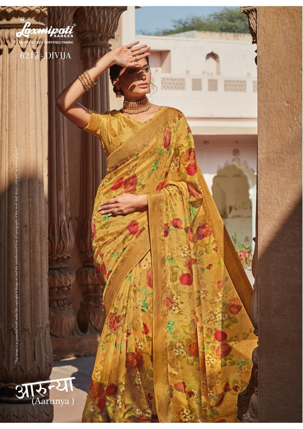 Laxmipati Arunya 6215 Yellow Cotton Silk Saree