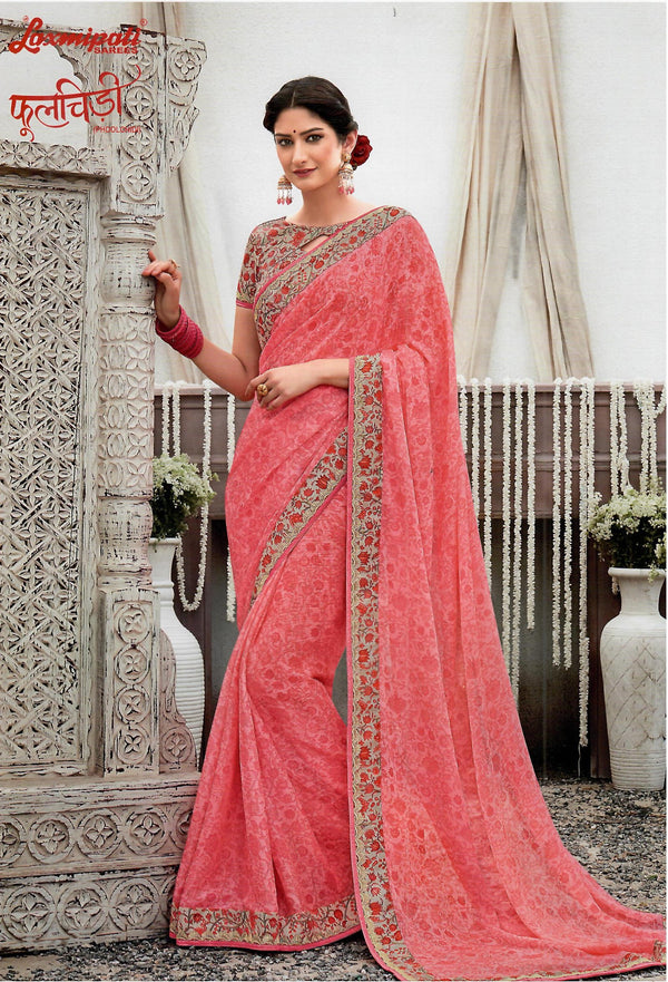 Laxmipati Phoolchidi 5343 Pink Chiffon Saree