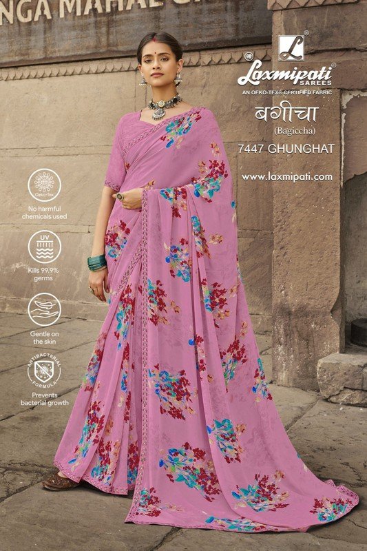 Laxmipati Bagiccha 7447 Pink Georgette Saree