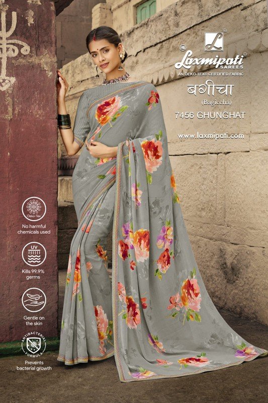 Laxmipati Bagiccha 7456 Grey Georgette Saree