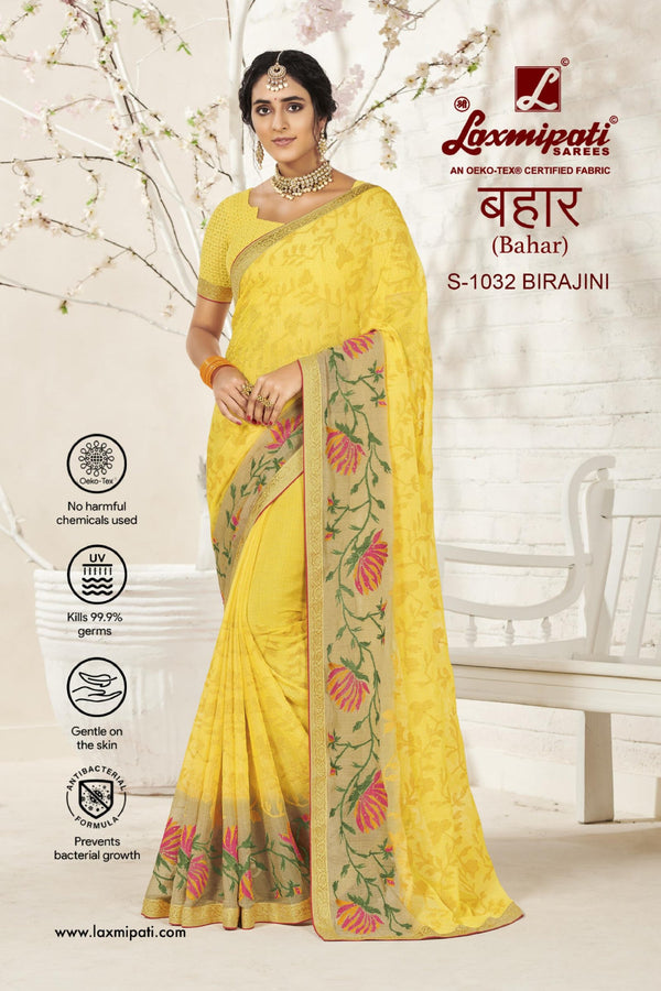 Laxmipati Bahar S-1032 Yellow Chiffon Saree