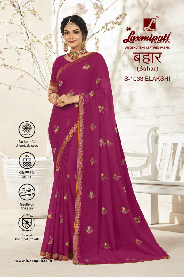 Laxmipati Bahar S-1033 Pink Chiffon Saree