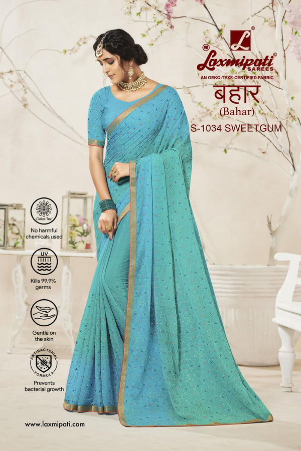 Laxmipati Bahar S-1034 Blue Chiffon Saree