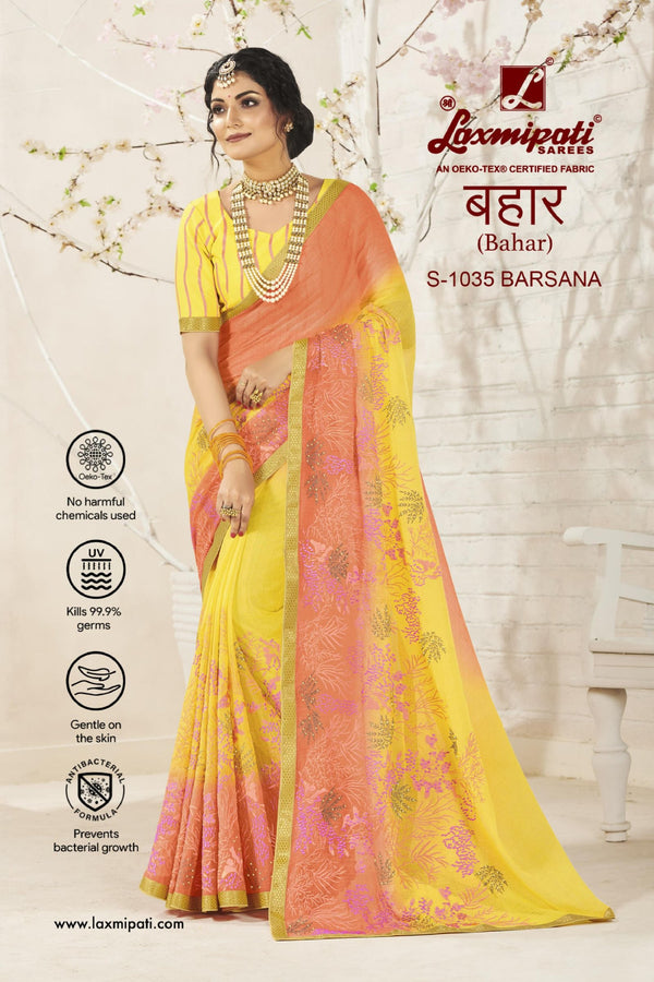 Laxmipati Bahar S-1035 Yellow Chiffon Saree