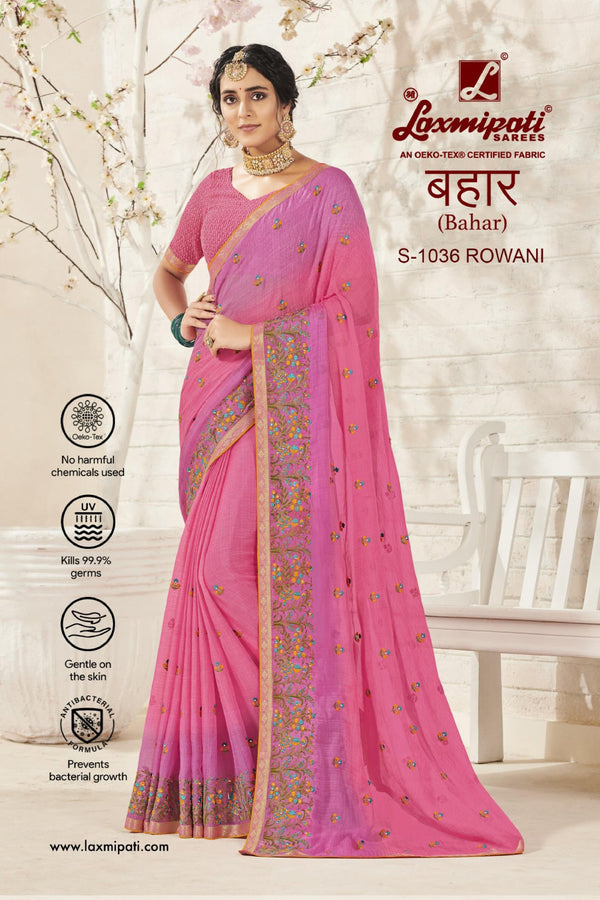 Laxmipati Bahar S-1036 Pink Chiffon Saree