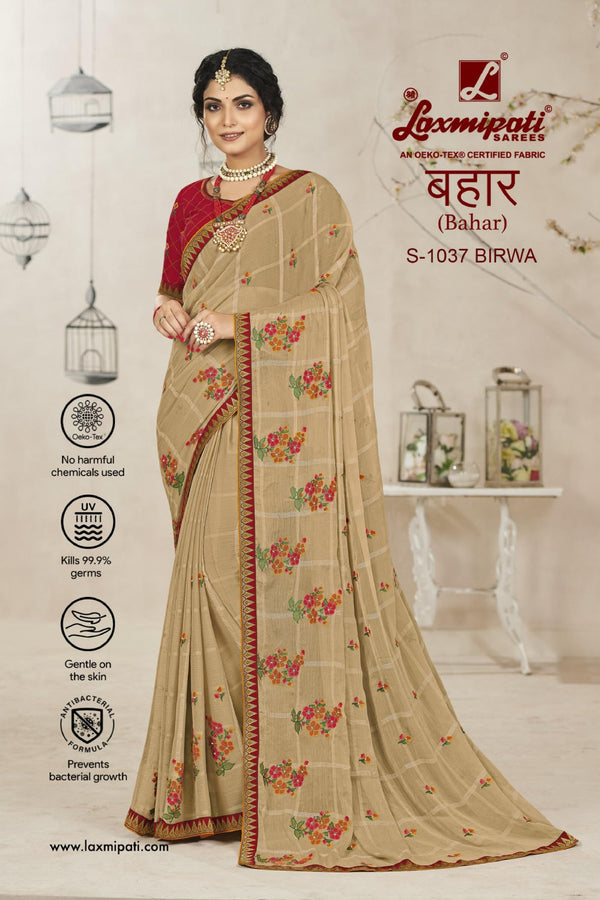 Laxmipati Bahar S-1037 Cream Chiffon Saree