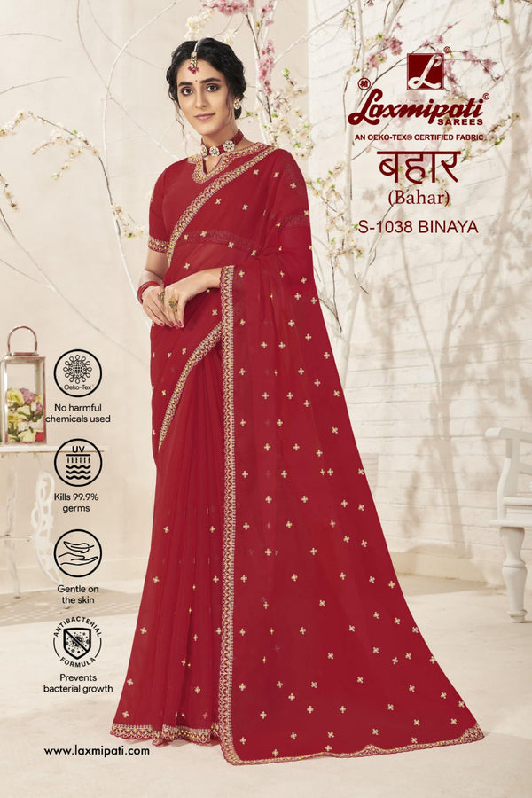 Laxmipati Bahar S-1038 Red Chiffon Saree