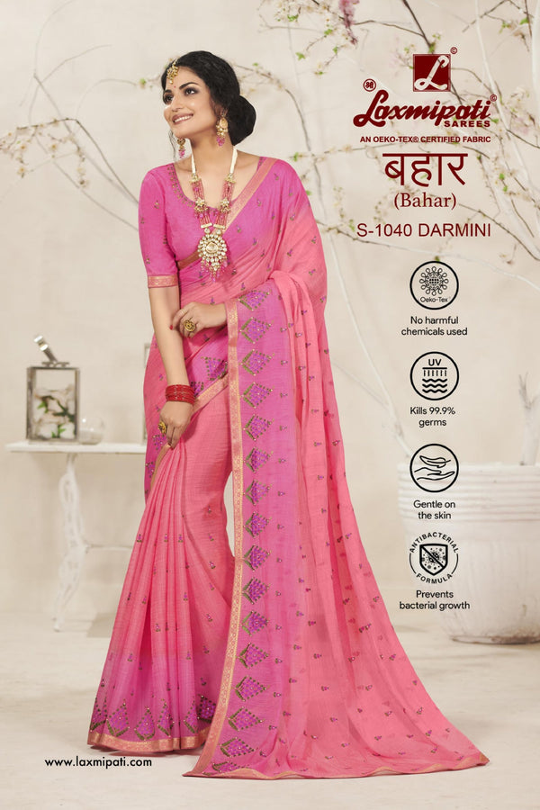 Laxmipati Bahar S-1040 Pink Chiffon Saree