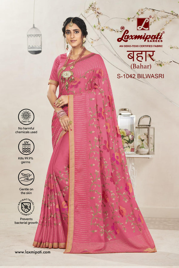 Laxmipati Bahar S-1042 Pink Chiffon Saree