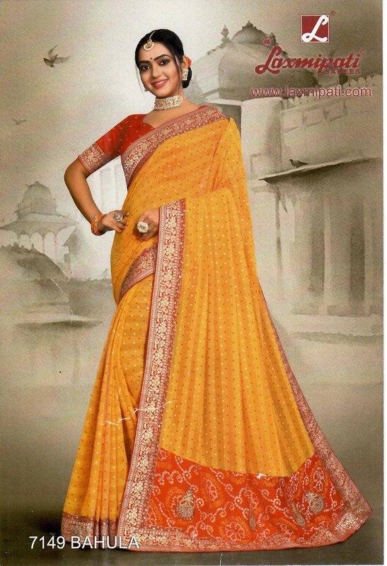 Laxmipati Bahula 7149 Yellow Chiffon Saree