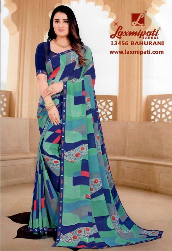 Laxmipati Bahurani Pm-13456 Blue Georgette Saree