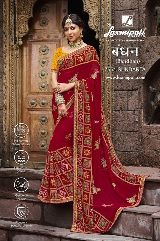 Laxmipati Bandhan 7551 Red Chiffon Saree