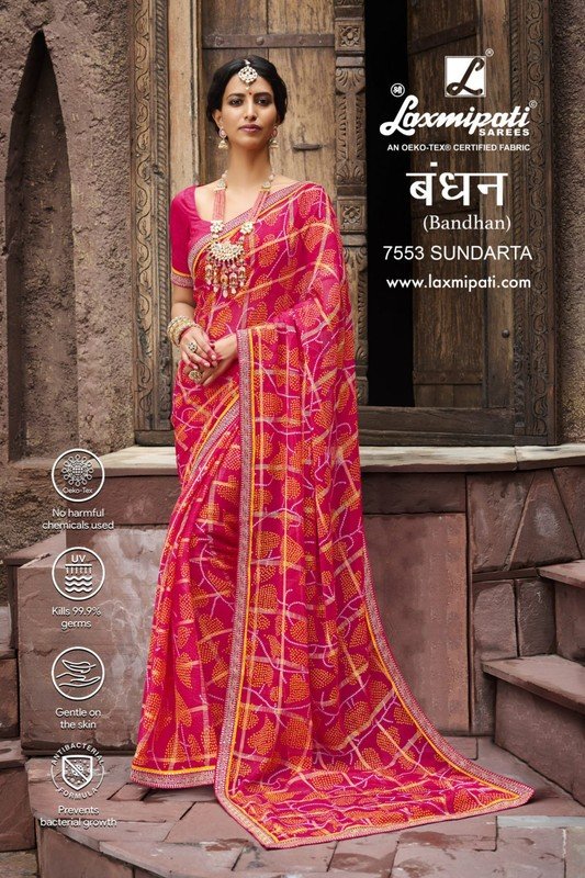 Laxmipati Bandhan 7553 Pink Chiffon Saree