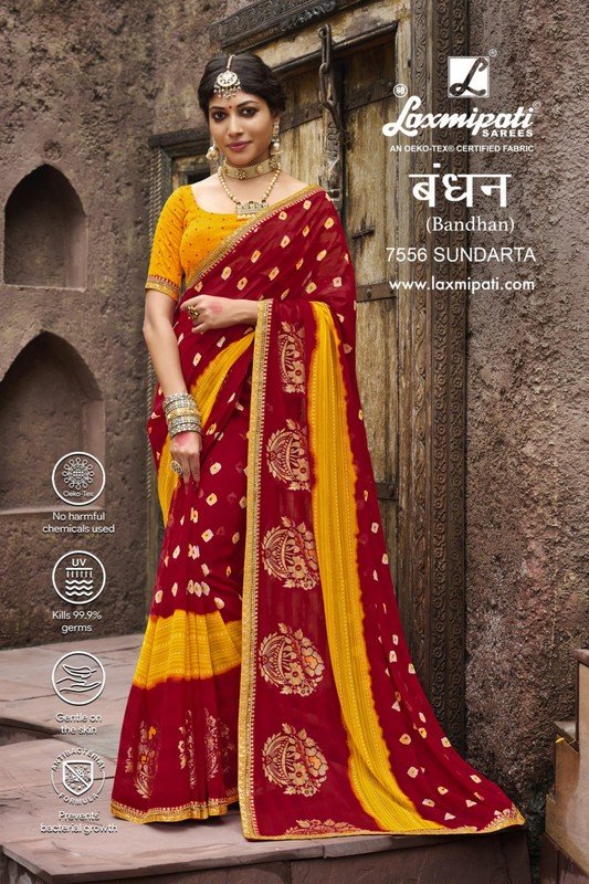 Laxmipati Bandhan 7556 Red Chiffon Saree