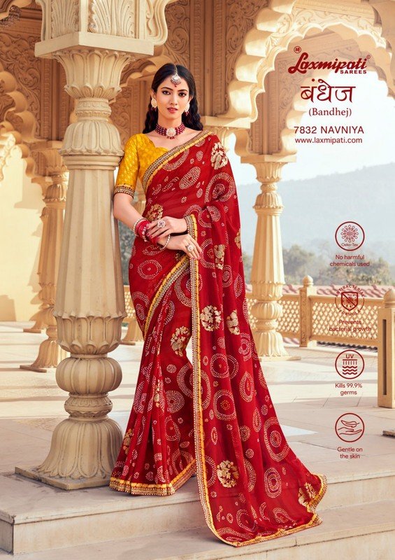 Laxmipati Bandhej 7832 Red Chiffon Saree