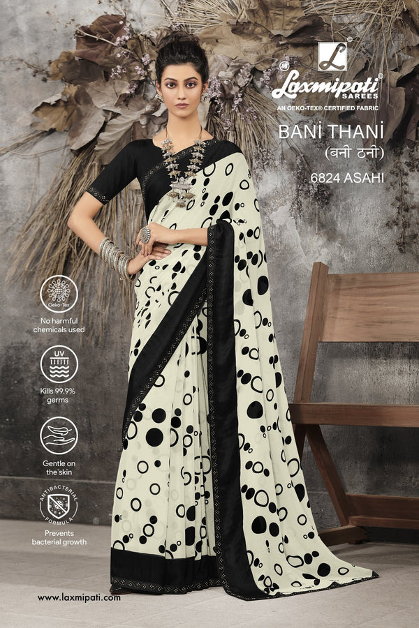 Laxmipati Bani Thani 6824 White Georgette Saree