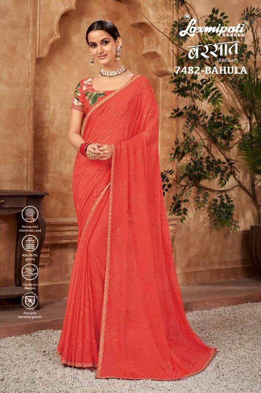 Laxmipati Barsat 7482 Red Chiffon Saree