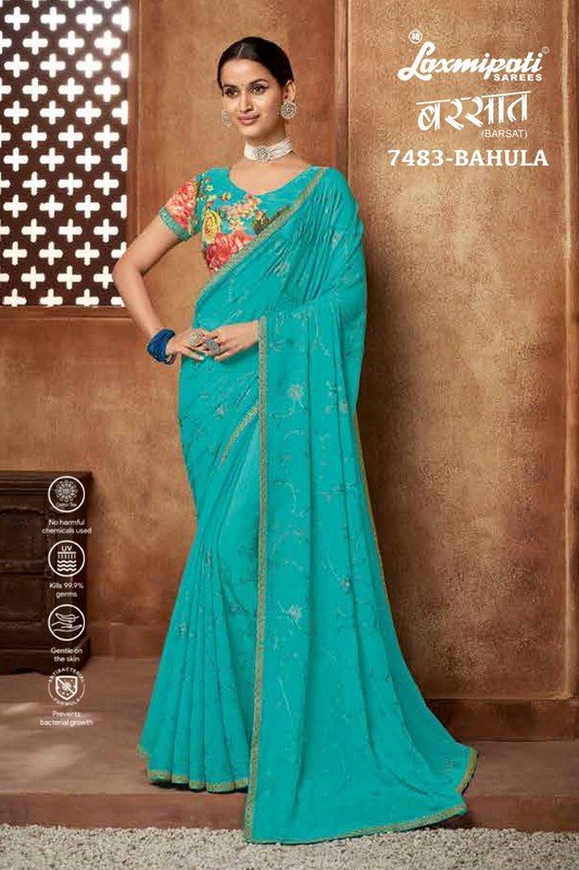 Laxmipati Barsat 7483 Blue Chiffon Saree