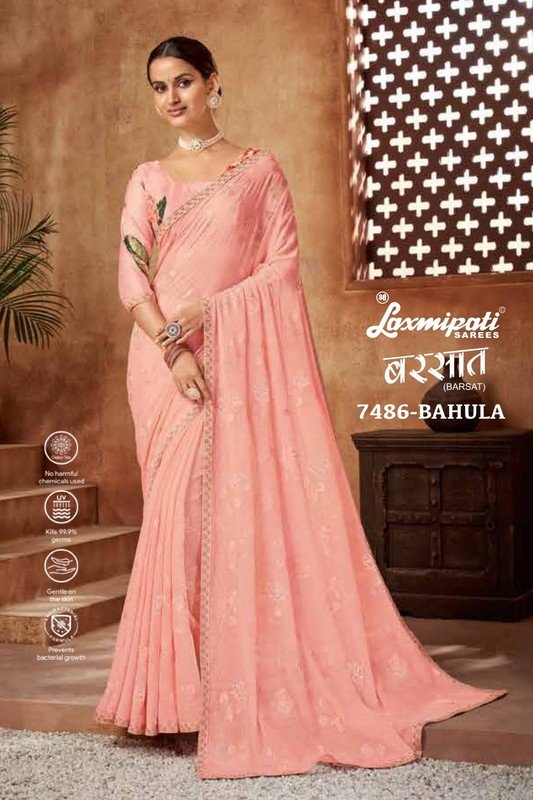 Laxmipati Barsat 7486 Peach Chiffon Saree