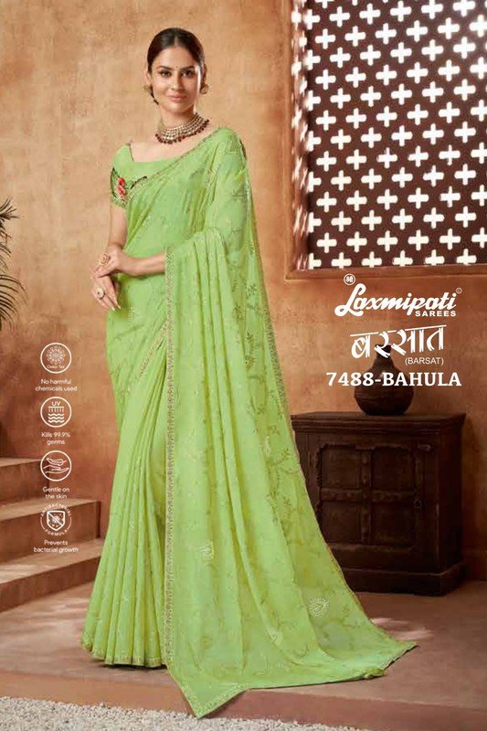 Laxmipati Barsat 7488 Green Chiffon Saree