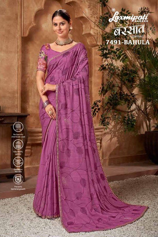 Laxmipati Barsat 7491 Purple Chiffon Saree