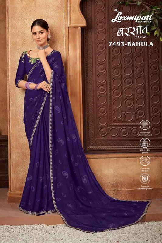 Laxmipati Barsat 7493 Purple Chiffon Saree