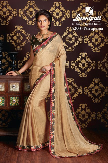 Laxmipati Chitravali 5203 Cream Chiffon Saree