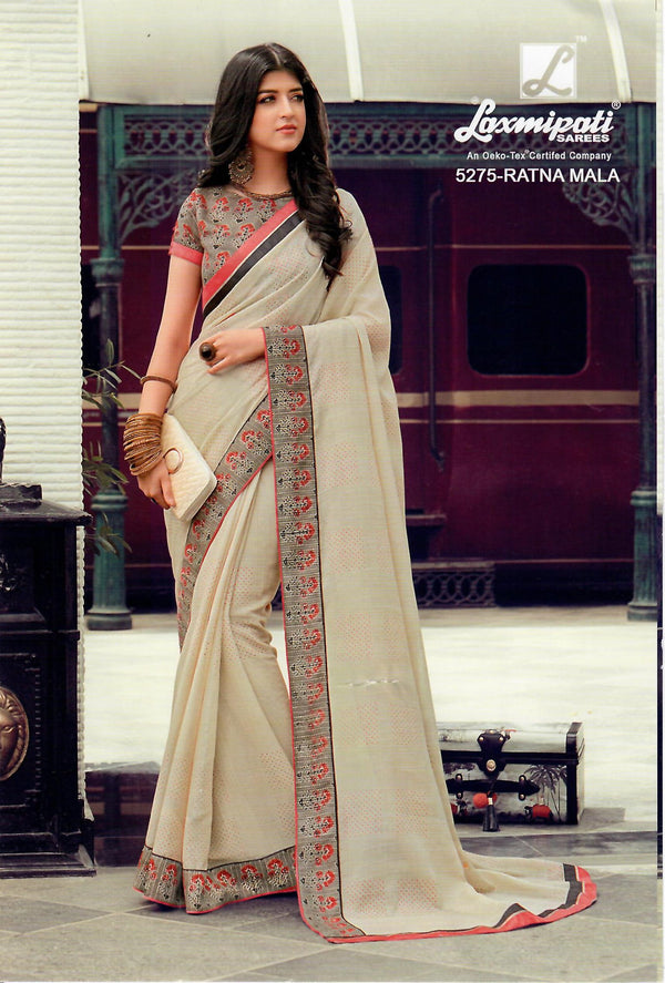 Laxmipati Morchadi 5275 Cream Chiffon Saree