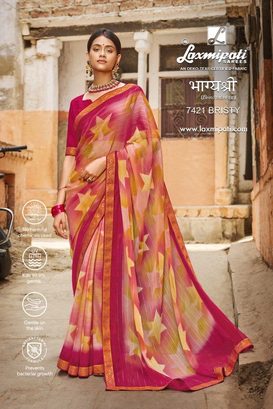 Laxmipati Bhagyashree 7421 Multicolor Tissue Chiffon Saree