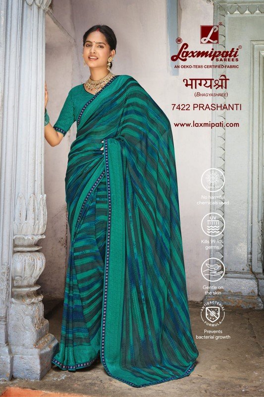 Laxmipati Bhagyashree 7422 Blue Georgette & Jacquard Saree