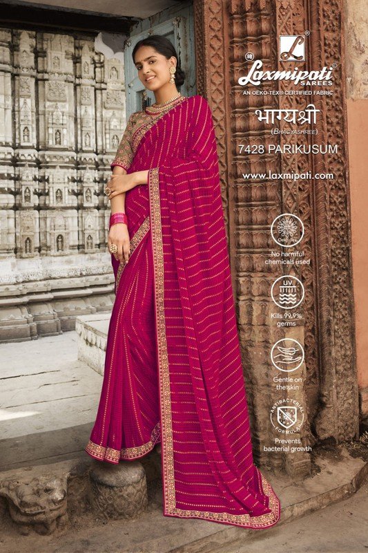 Laxmipati Bhagyashree 7428 Pink Silk Georgette Saree