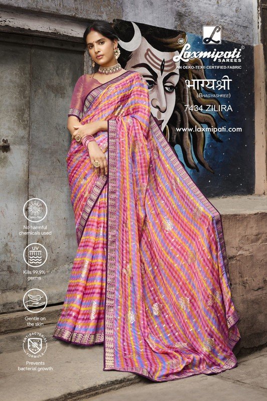 Laxmipati Bhagyashree 7434 Multicolor Muslin Silk Saree