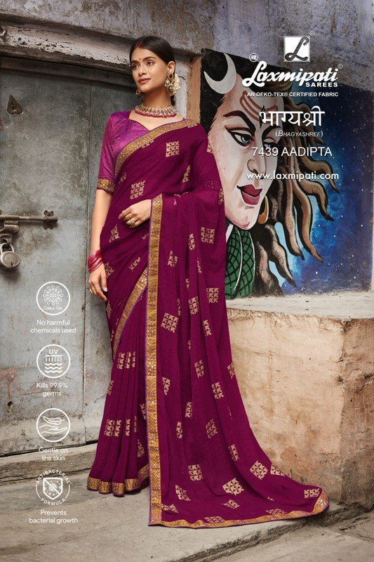 Laxmipati Bhagyashree 7439 Purple Silk Georgette Saree