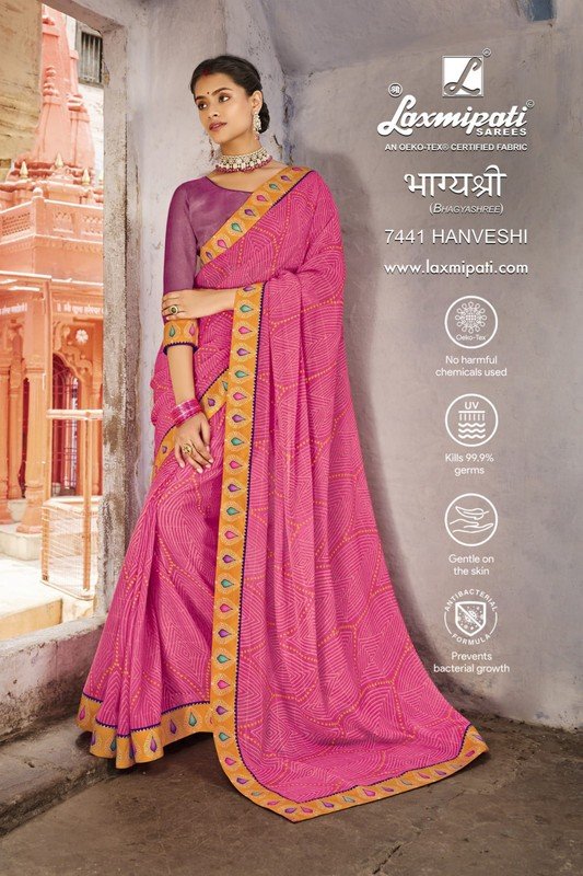 Laxmipati Bhagyashree 7441 Pink Silk Chiffon Saree