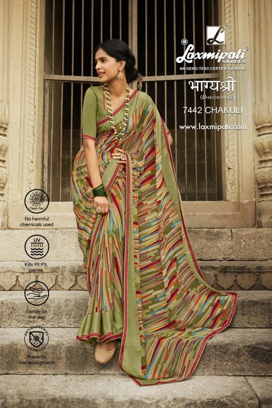 Laxmipati Bhagyashree 7442 Green Georgette & Jacquard Saree