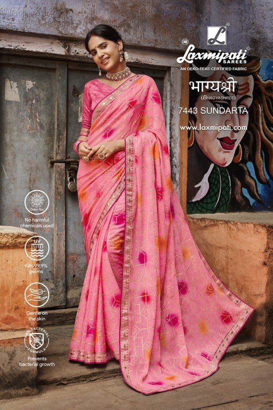 Laxmipati Bhagyashree 7443 Pink Chiffon Saree