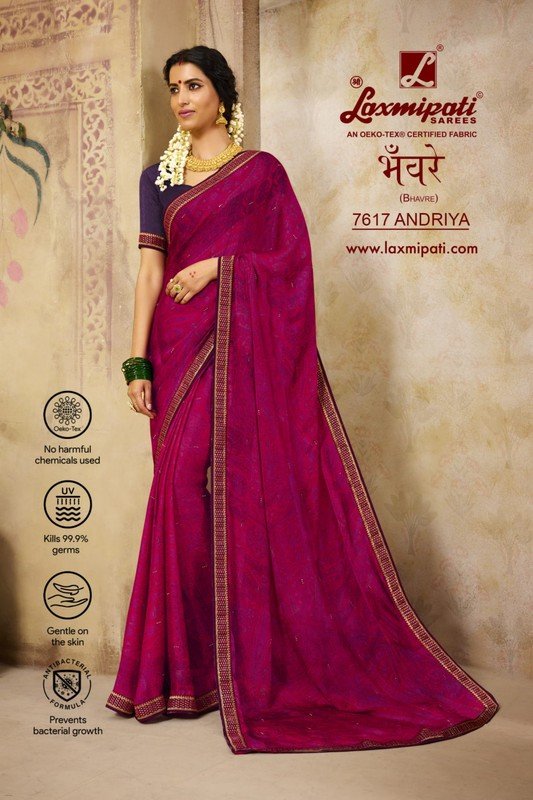 Laxmipati Bhavre 7617 Pink Silk Chiffon Saree