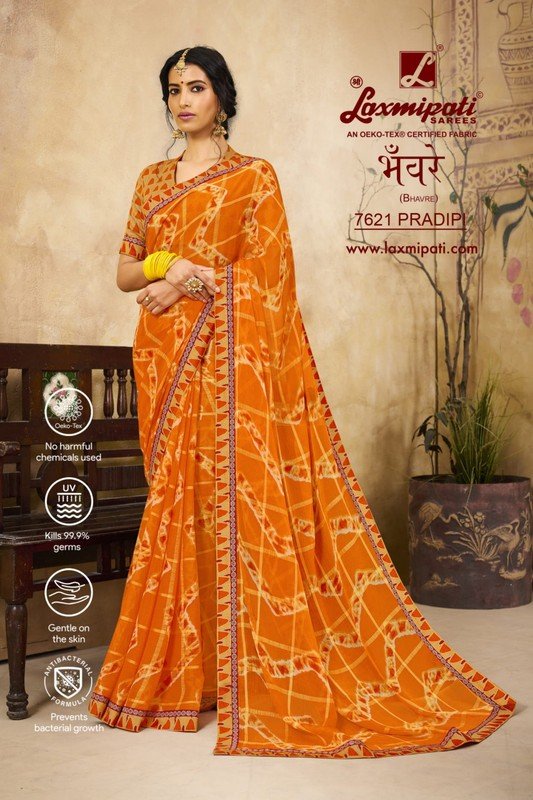 Laxmipati Bhavre 7621 Orange Chiffon Saree