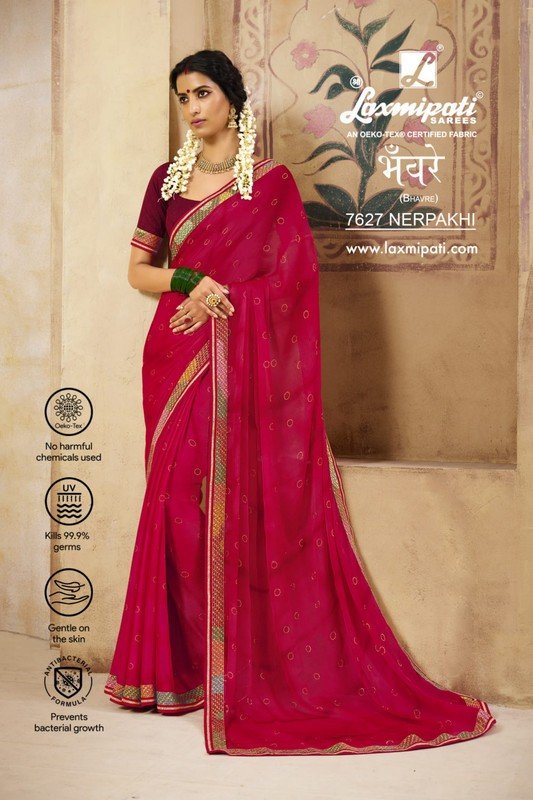 Laxmipati Bhavre 7627 Pink Silk Chiffon Saree