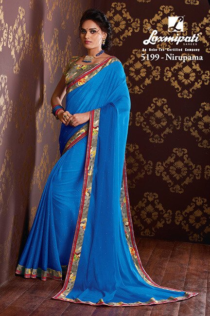 Laxmipati Chitravali 5199 Blue Chiffon Saree