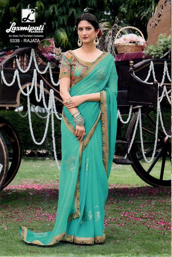 Laxmipati Phoolchidi 5338 Blue Chiffon Saree