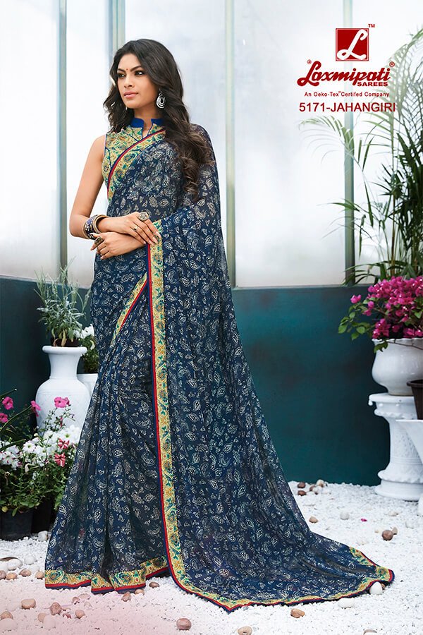 Laxmipati Rangrezi 5171 Blue Chiffon Saree